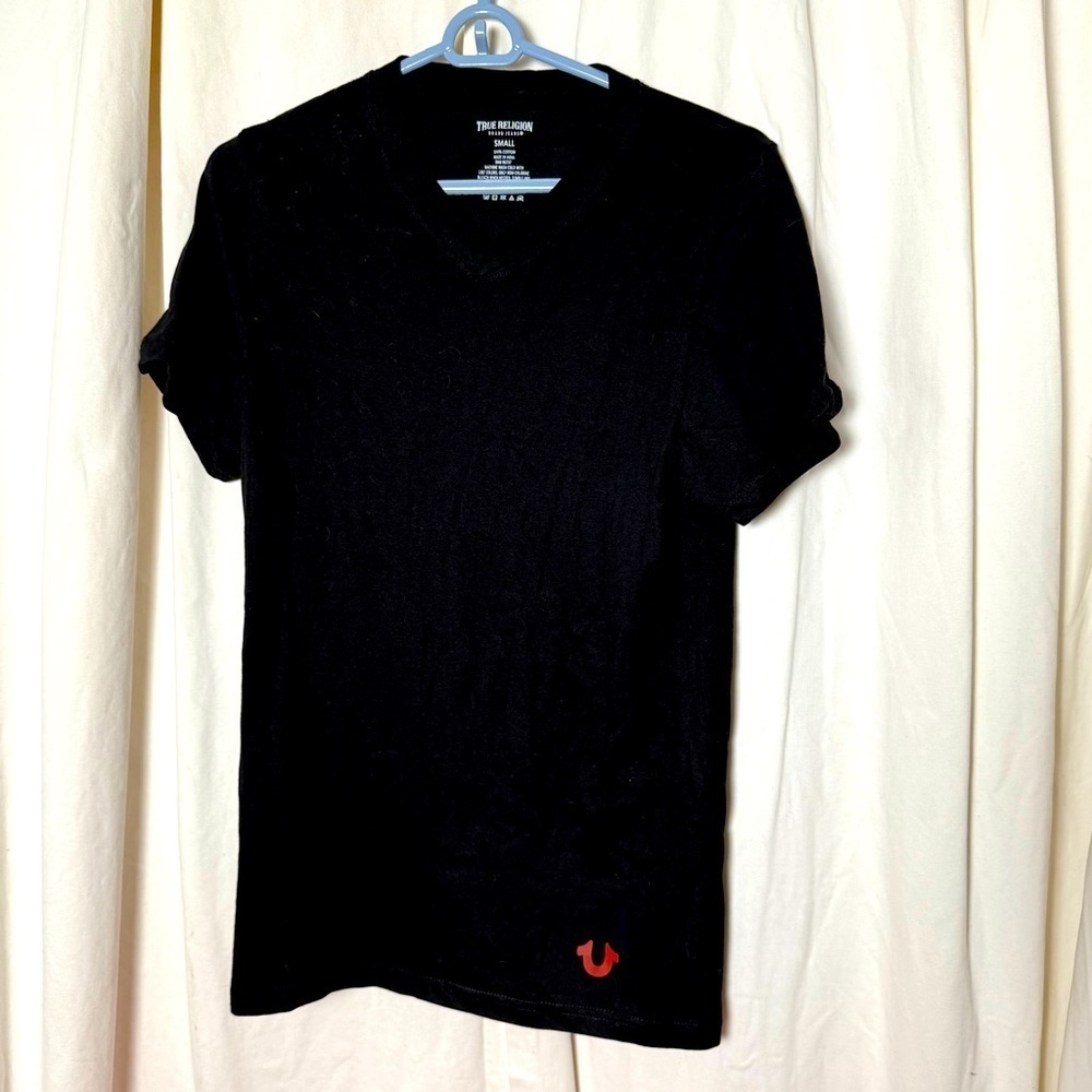 True Religion Men's Small Basic Black Tee With Logo 100% Cotton